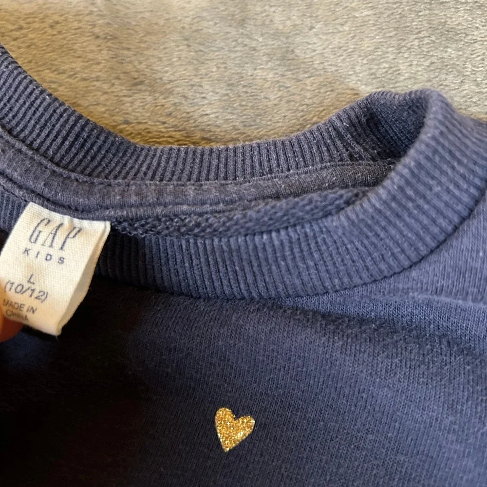 Gap Kids Navy Blue Sweatshirt Gold Hearts Print Pullover Girls Large‎ 10/12